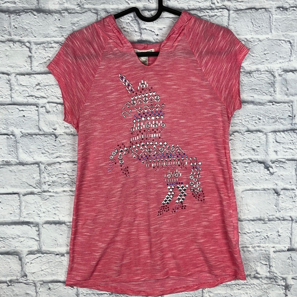 Self esteem girls unicorn studded hooded shirt